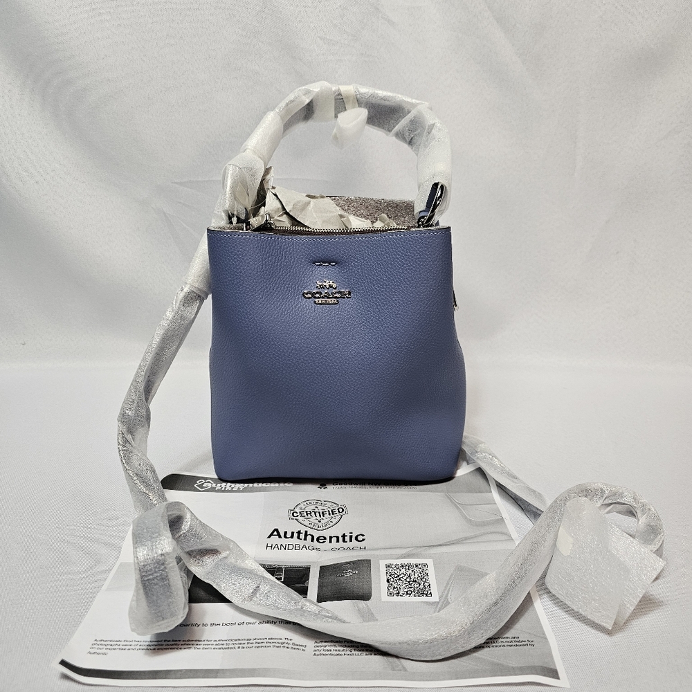NWT Coach Town Bucket Bag in Stone Blue K2111-1011 Pebble Leather Crossbody
